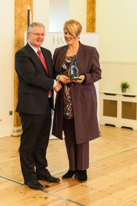 Leo Kearns presenting the HMI Leaders Award to Alison Dougall